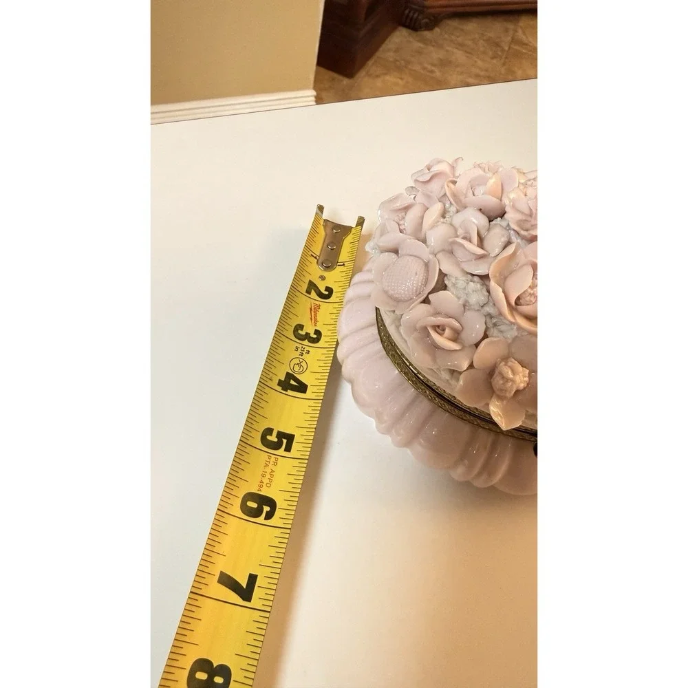 Vintage Ardalt‎ Verithin Pink Porcelain Floral Trinket Box Italy 3D Flowers